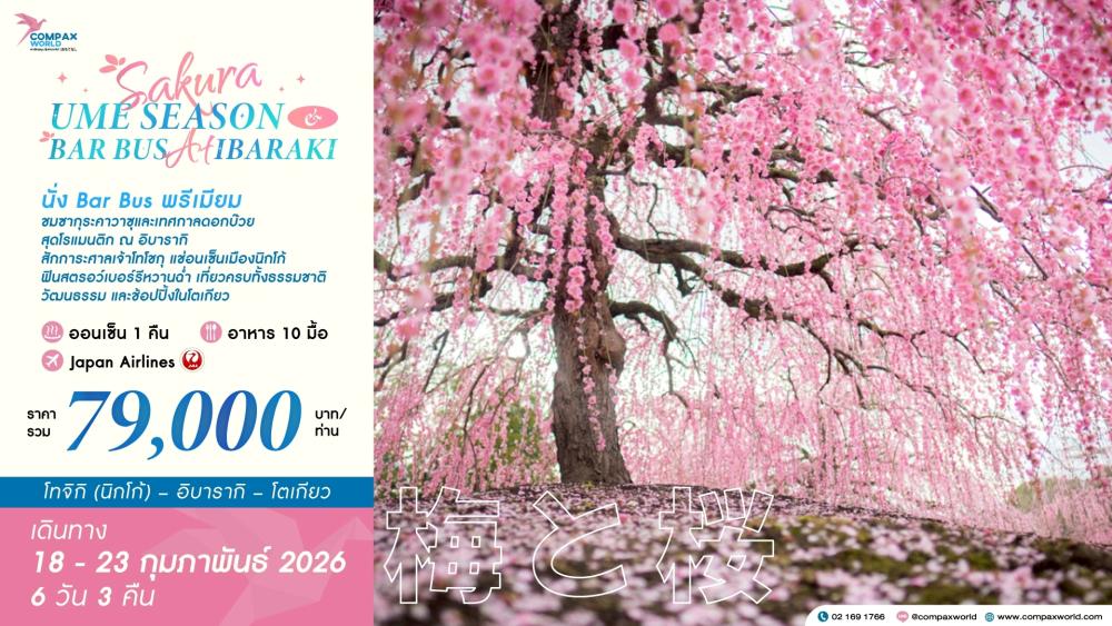 ทัวร์ญี่ปุ่น SAKURA - UME SEASON & BAR BUS AT IBARAKI | COMPAXWORLD